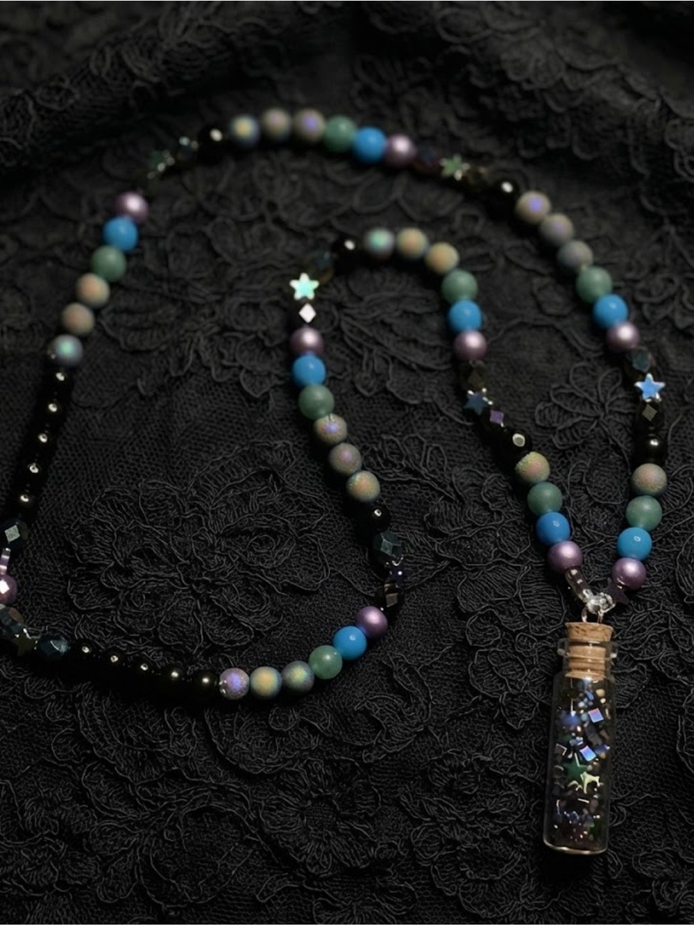 Intoxicating Wishes Necklace (Rainbow Hematite, Black Obsidian, Rainbow Druzy) - Picture 3 of 4